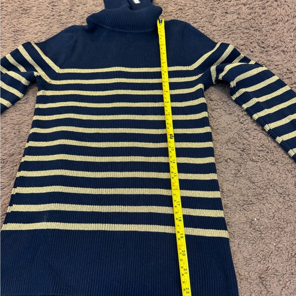 Lauren Ralph Lauren Turtleneck Navy Blue Gold Stripe Sweater Turtleneck XS S - Picture 6 of 8